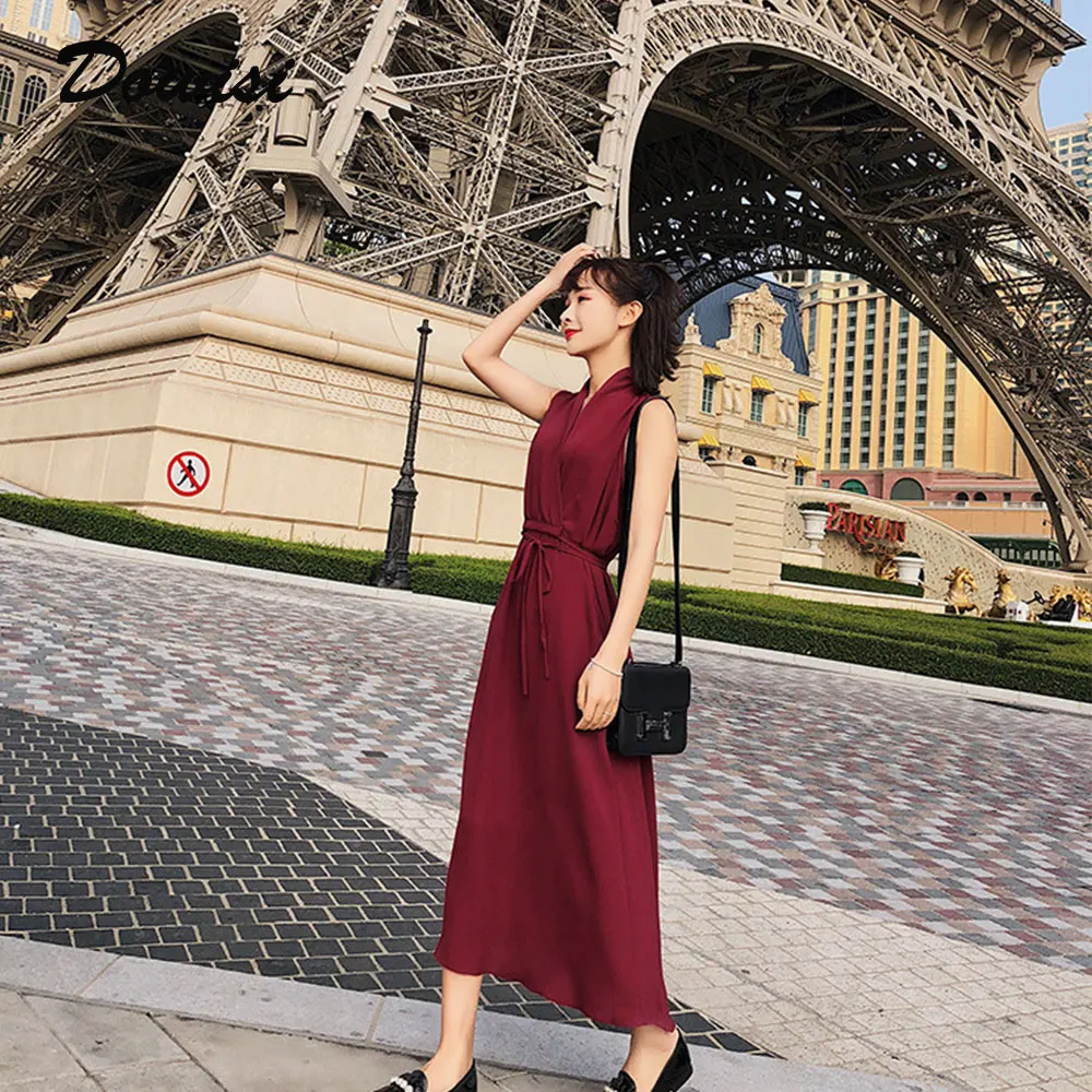 

Dowisi summer sleeveless women's dress sexy v neck beach dresses femme slim vestidos verano 2019 fashion ladies robes