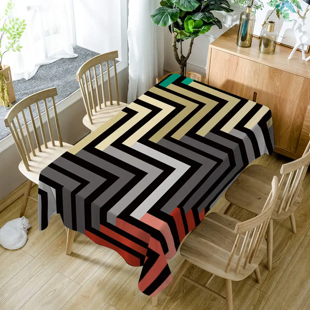 Геометрическая полосатая полиэфирная ткань 3D скатерть черно-серая с узором сгущенная моющаяся прямоугольная скатерть для кухни - Цвет: Color 10
