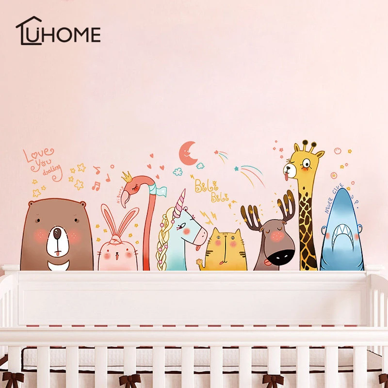 

Animal World Cartoon Flamingo Giraffe Rabbit Wall Sticker Decoration Self-adhesive Dormitory Bedroom Creative Bedside Wall Decal