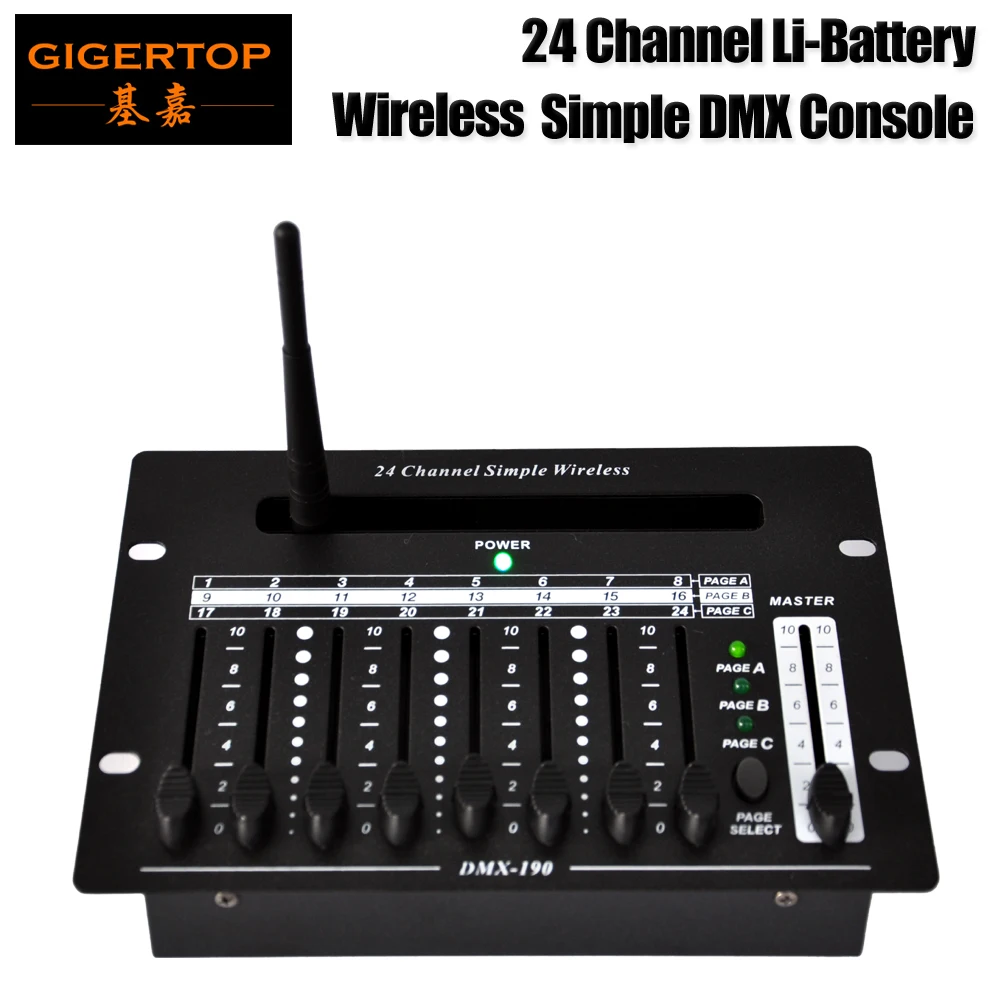 Самая горячая новинка 24 канала простой Беспроводной пульт DMX 512 ступенчатый регулятор освещения заряжаемая литиевая Батарея