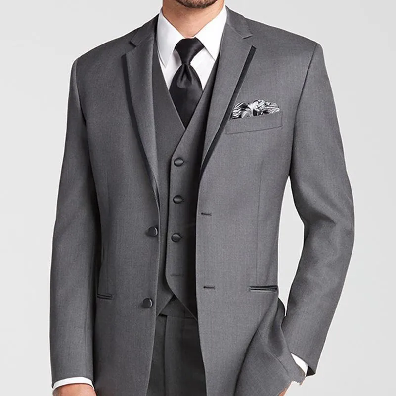 3 предмета серый Свадебные смокинги для Костюмы для жениха классические Бизнес выпускного вечера вечерние костюмы индивидуальный заказ