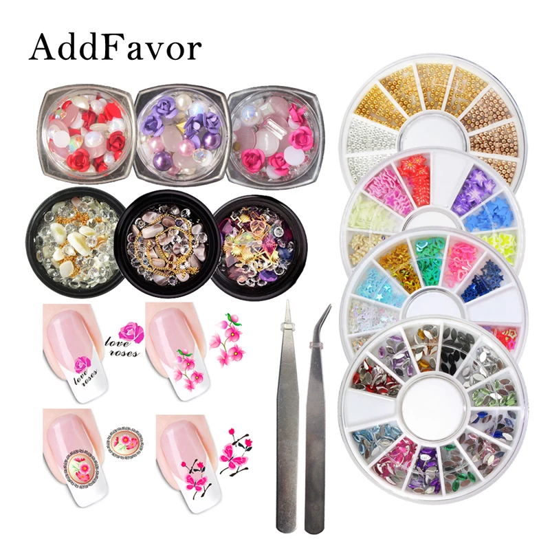 

Addfavor 3D Nail Art Charms Gems Acrylic Rhinestones UV Gel Nails Beads Shell Metal Studs Nail Design Decoration Accessories