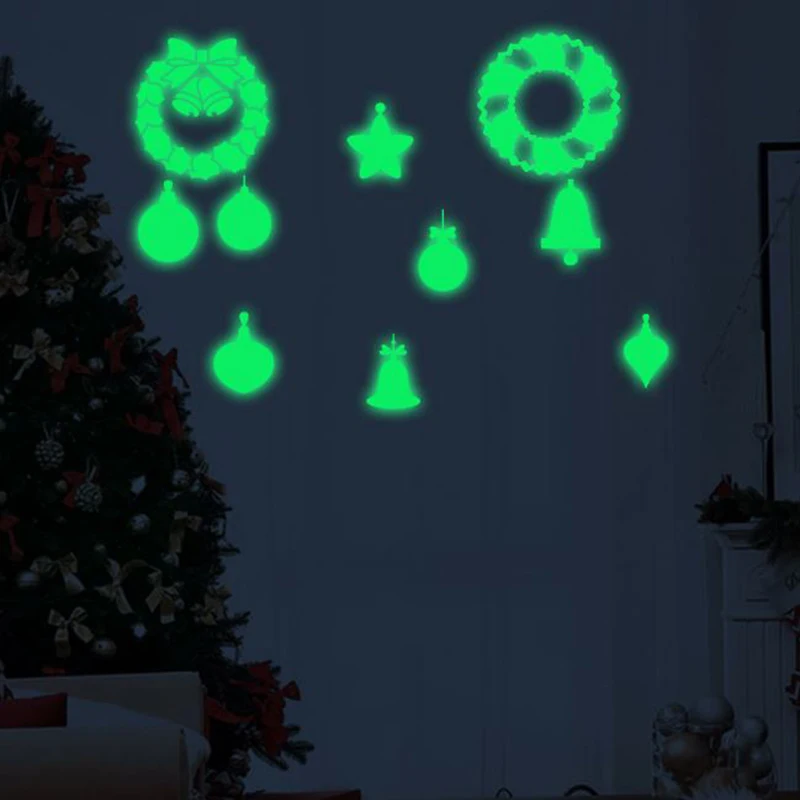 1 шт. горячая распродажа Рождественский колокольчик венок светящиеся наклейки окно Рождественская гирлянда Светящиеся в темноте наклейки