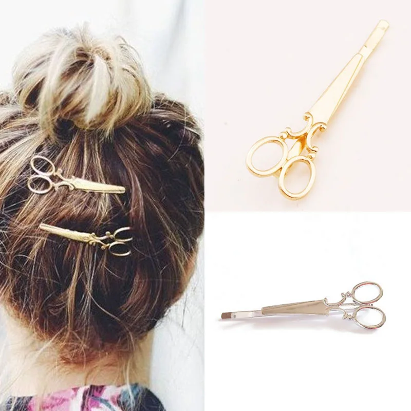 Women Gold Silver Scissors HairPins Shears Clip For Hair Tiara Barrettes Headdress Head Jewelry