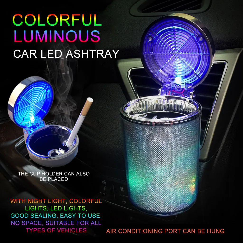 

Portable Auto Car Truck LED Cigarette Smoke Colorful Car Ashtray With LED Lights For Car Interior Accessories Auto Ashtray