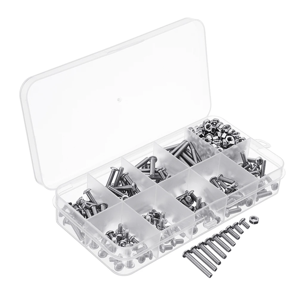 

SULEVE 340Pcs/Set M3SS5 M3 A2 Stainless Steel Hexagon Sockets Screw Nuts Assortment Set 5-20mm with Box
