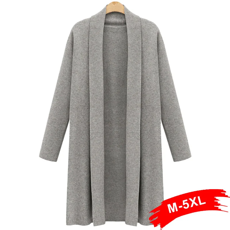 

Plus Size Turn Down Collar Long Grey Cardigans Sweater For Woman 3Xl 4Xl Oversized Long Sleeve Girls Autumn Knitted Sweater
