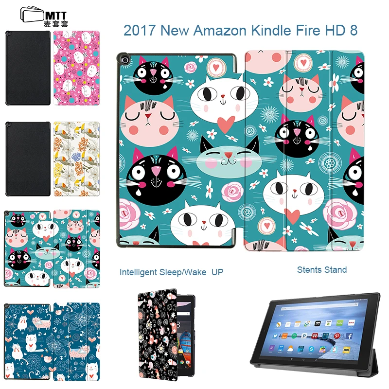 

MTT Cat Avatar For Amazon Kindle Fire HD 8 2017 7th Generation Tablet Case PU Leather Funda Cover for new Kindle Fire HD8 2017