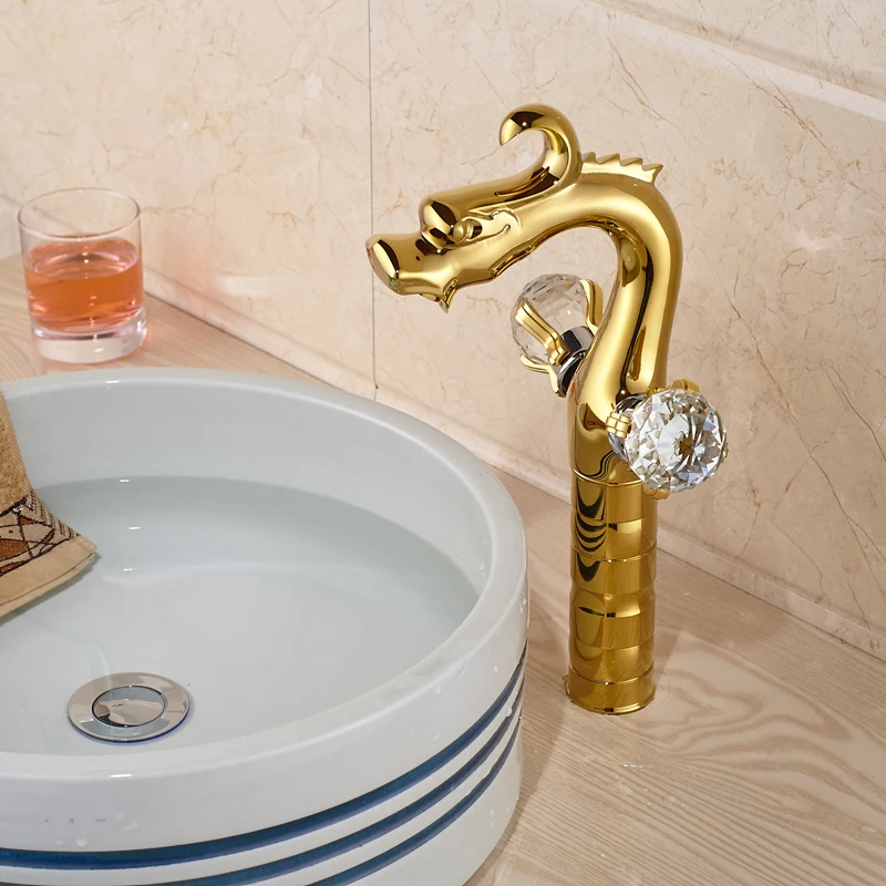 

2016 High-end Dragon Type Gold-plated Deck Mount Dual Handles One Hole New Arrival