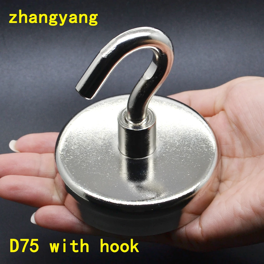 

1pcs D75 Dia 75mm Magnetic Hanging Hooks Neodymium Strong Rare 75mm diameter Earth Magnet Hanger Salvage magnet with hook