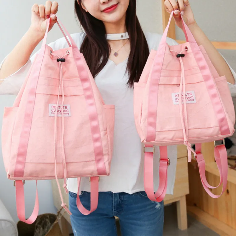 

2018 New Canvas Backpack Drawstring Bucket Backpacks Fashion Girl Campus Bag