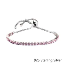 

CKK Authentic 925 Sterling Silver Jewelry Pink Sparkling Strand Bracelets For Women Fits European Beads And Charms