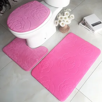 

3PCS Bathroom Non-Slip Pedestal Rug,Lid Toilet Cover,Bath Mat Washable Set Toilet Carpet Set