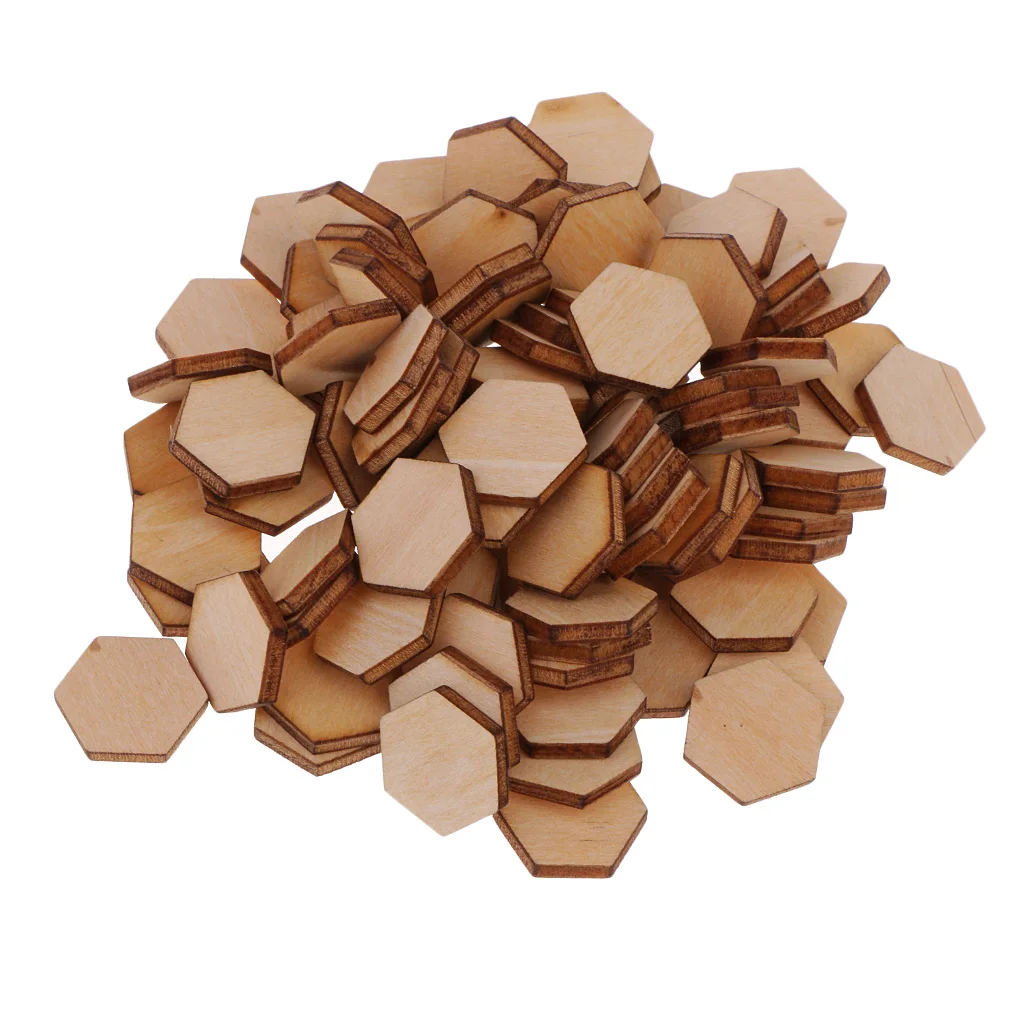 50/100/200pcs Wooden Hexagon Shapes MDF Cutouts Blank Embellishments Craft for DIY Scrapbooking Card Making Decoration Ornaments