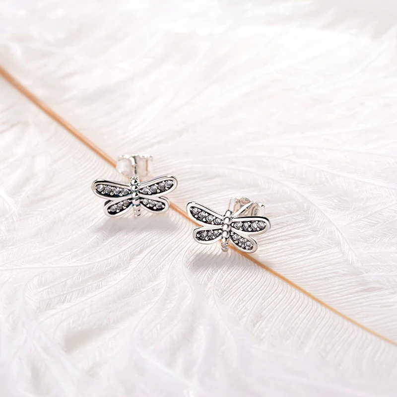 OCTBYNA новые модные серебряные крошечные стрекозы серьги гвоздики для женщин Модный кристалл серьги девушка ювелирные изделия вечерние подарок