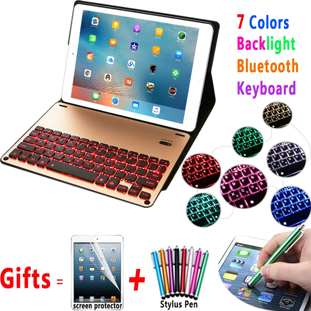 

7 Colors Light Wireless Removeable Bluetooth Keyboard Smart Case Cover for Apple iPad Air 1 2 Pro 9.7 New iPad 9.7 2017 2018