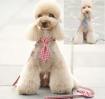 

red striped collar check lead set with bow tie personal custom adjustable pet puppy cotton dog &cat necklacedog leash neckti