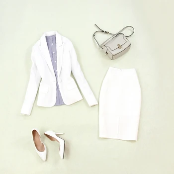 

Set female 2019 spring and summer new large size white small suit bag hip skirt shirt three-piece temperament women's clothes