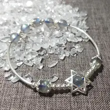 Натуральный лунный камень Настоящее 925 пробы серебро Шесть Awn браслеты со звездами для женщин эластичный Канат ювелирные украшения