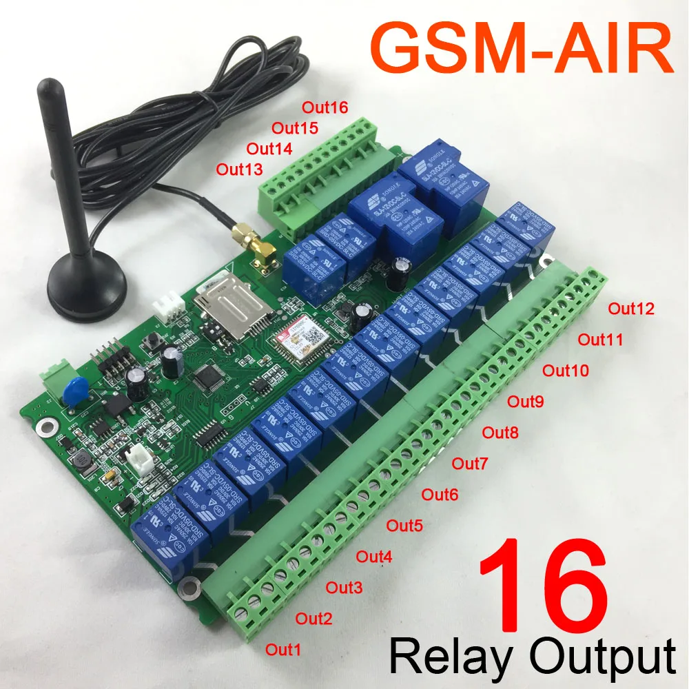 Free shipping 16 channel Ouput GSM remote control relay switch board battery for power off alarm (not in normal package)