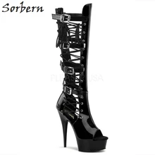 Sorbern/Сапоги до колена в римском стиле с вырезами; Новинка года; модные авангардные сапоги; обувь для танцев на шесте; пикантная женская обувь на высоком каблуке