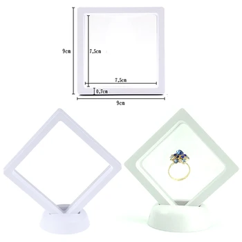 

90*90mm White 3D Floating Jewelry Coin Display Frame Holder Box Case Stand