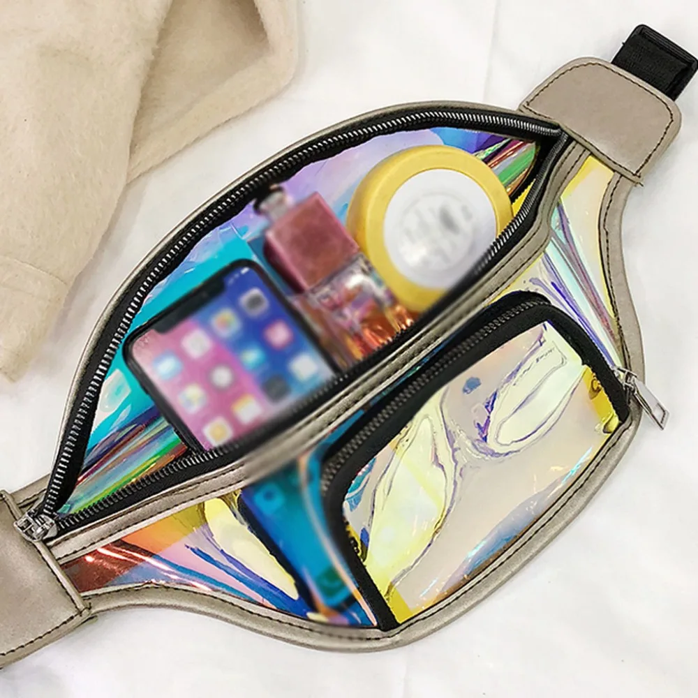 Новинка 2019 года fanny pack для женщин сумки лазерный кошелек полупрозрачные Светоотражающие груди поясная сумка сумочка на ремне поясная ног