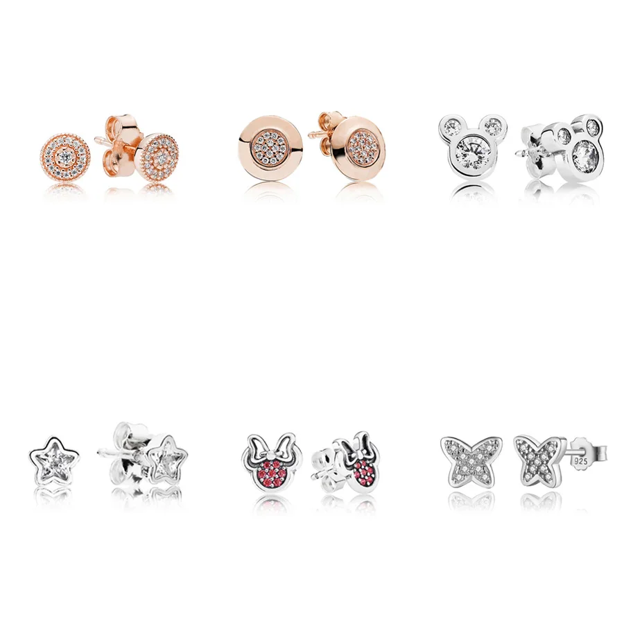 

6 Style 925 Sterling Silver Earrings Butterfly Mouse Star Studs Earring for Women Jewelry