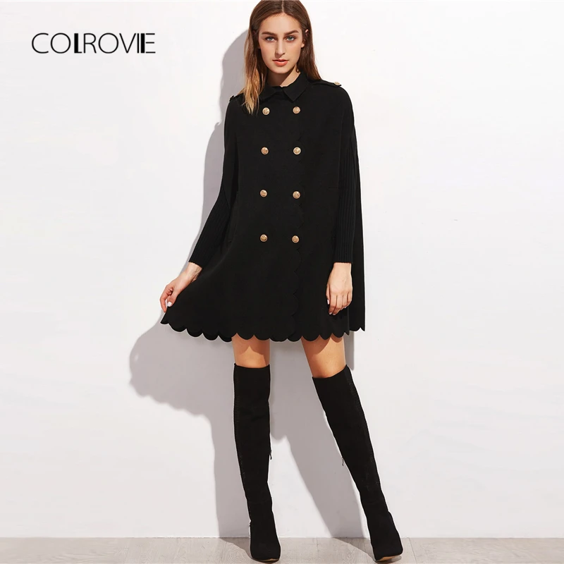 Женский офисный плащ COLROVIE черный гребешок теплая зимняя куртка в Корейском стиле