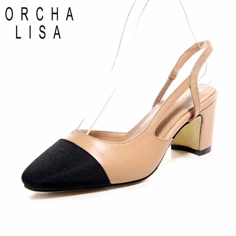 

ORCHA LISA Top Genuine Leather Slingbacks Women Shoes Sexy High Heel Shoes Party Wedding Black Apricot Size 34-40 pumps C550