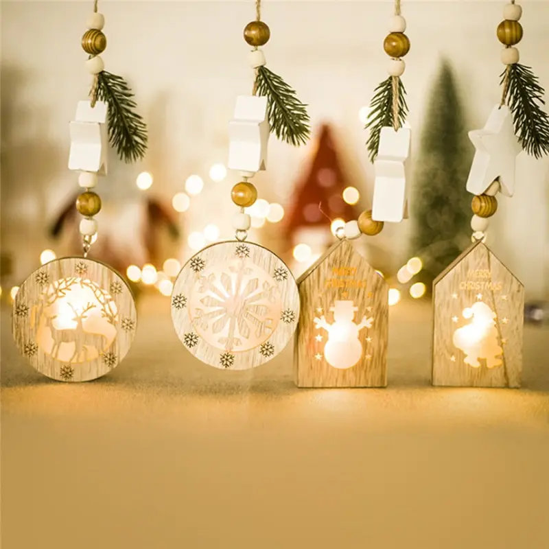 

Christmas Wooden Pendants Ornaments Xmas Tree Ornament DIY Wood Crafts With Light Kids Gift Christmas Party Decorations for Home