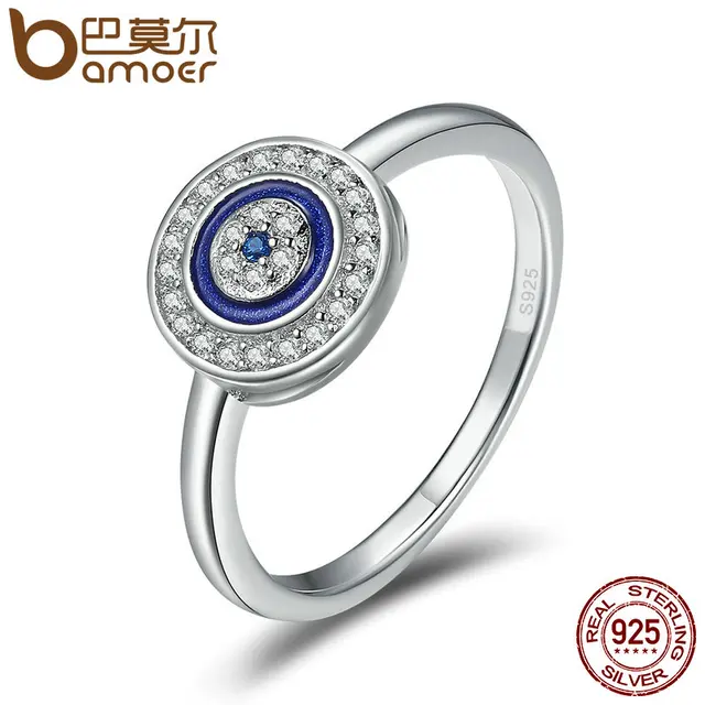 BAMOER Autentica Al 100% 925 Sterling Silver Lucky Occhi Azzurri Donne Anello di BAMOER Autentica Al 100% 925 Sterling Silver Lucky Occhi Azzurri Donne Anello di