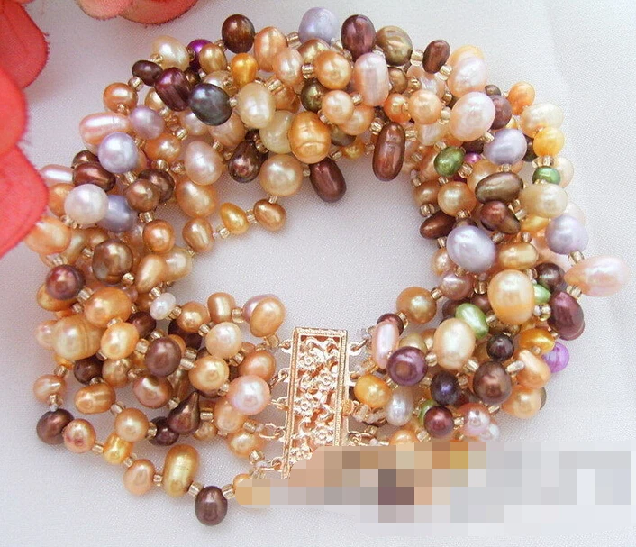 

01502 8Strds multi Color Potato Pearl Bracelet