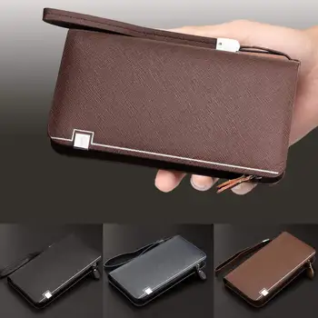 

Mens PU Long Wallet Cash Credit Card Holder Large Capacity Purse with Strap Best Sale-WT