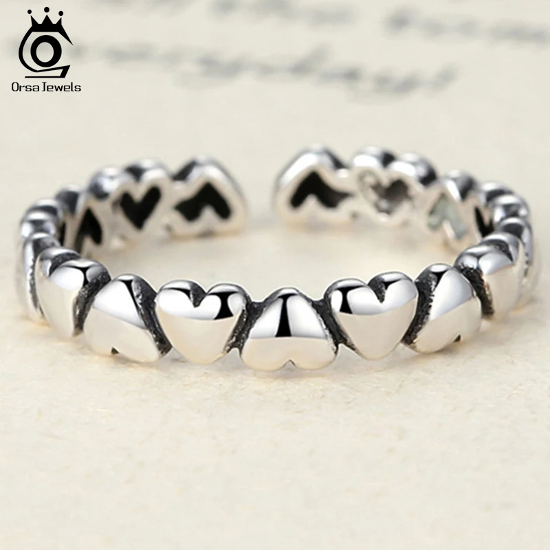 ORSA JEWELS Authentic 925 Sterling Silver Ring Heart Shape Adjustable Size For Women Rings Wedding & Engagement Jewelry PSR56