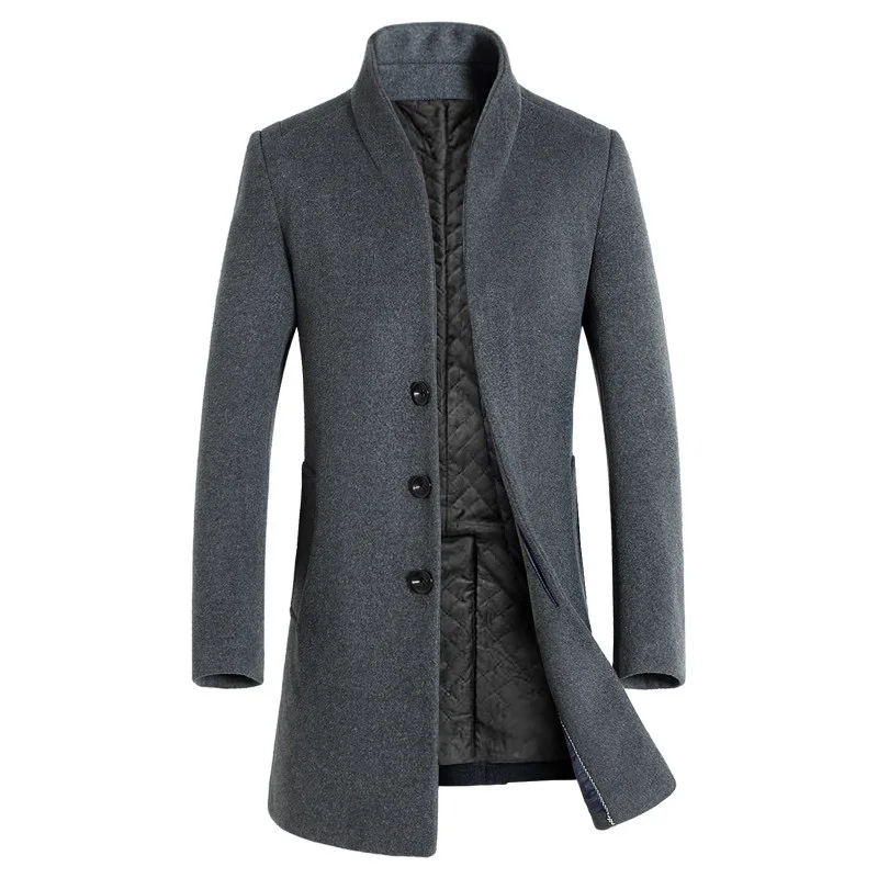 Зимняя шерстяная Мужская куртка, высококачественное шерстяное пальто, повседневное приталенное шерстяное пальто с воротником, мужское длинное хлопковое пальто с воротником