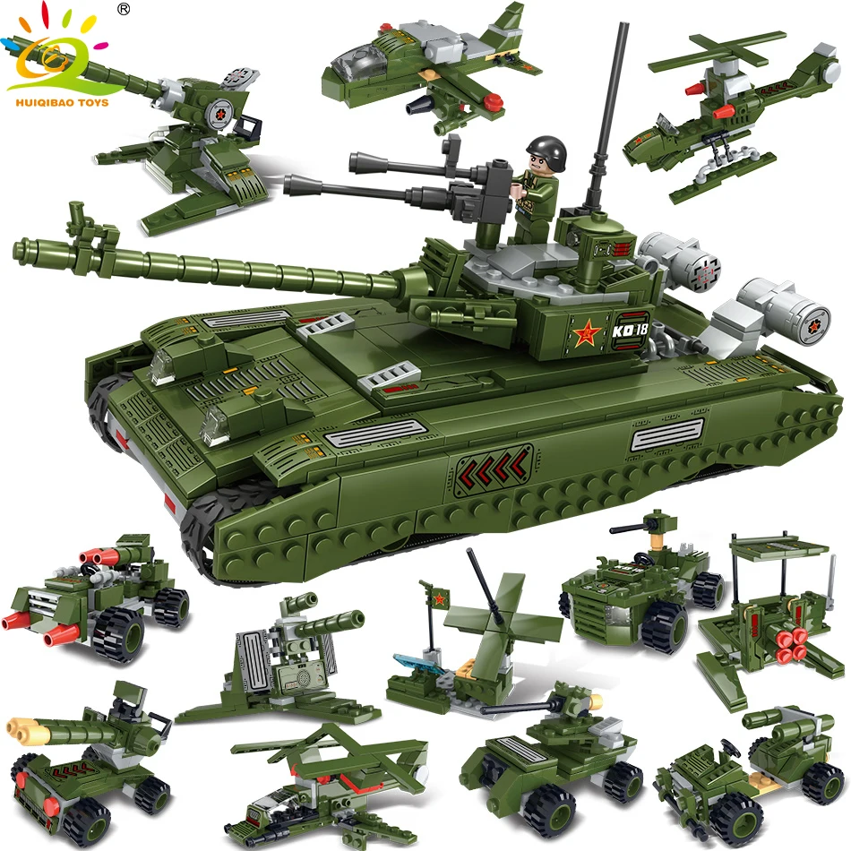 

912Pcs 12in1 Jungle Forces Military Tank Plane Building Blocks Compatible Legoingly Chariot Army Figure Weapon Toys For Children