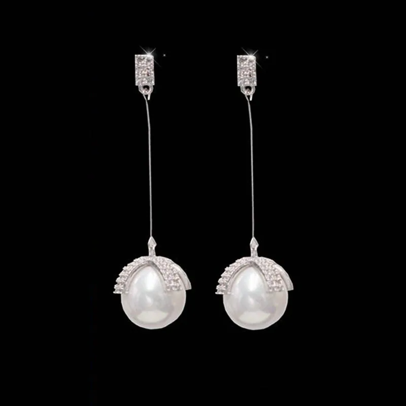 

2018 fashion new long alloy quality ear pin party travel travel imitation pearl lady's ear studs