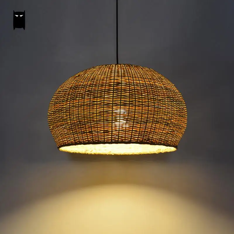 Us 228 0 Hand Woven Bamboo Wicker Rattan Round Cage Shade Pendant Light Fixture Rustic Aisan Japanese Suspension Ceiling Lamp Restaurant In Pendant