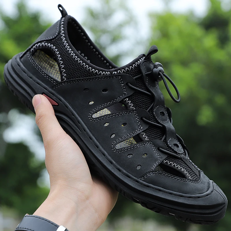 

Men Sandals Slippers Man casual shoes genuine leather male Beach outdoor fashion sandals summer breathable leisure slippers l5