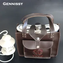 GENNISSY Gran Capacidad de Acero Inoxidable 88 oz Hip Frascos Flagon CCCP Diseño Clásico Bolso de Cuero Patrón de Whisky Frasco Conveniente