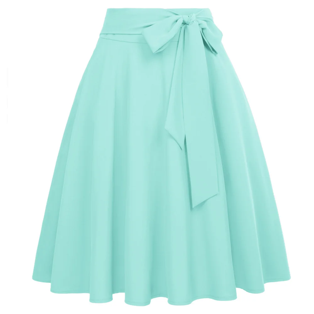 Belle Poque Женская трапециевидная юбка ярких цветов и сексуальная леопардовая расцветка, Женская юбка с высокой талией и бантом, расклешенные юбки - Цвет: Celeste