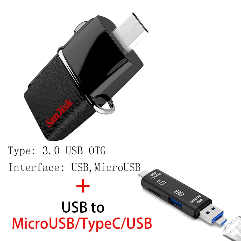 Флеш-накопитель USB sandisk 16 ГБ, 32 ГБ, 64 ГБ, 128 ГБ, 256 ГБ, 3,0 МБ, ультра двойной OTG USB, флеш-накопитель, u-диск для компьютера, телефона, ПК - Цвет: SDDD2-Y211