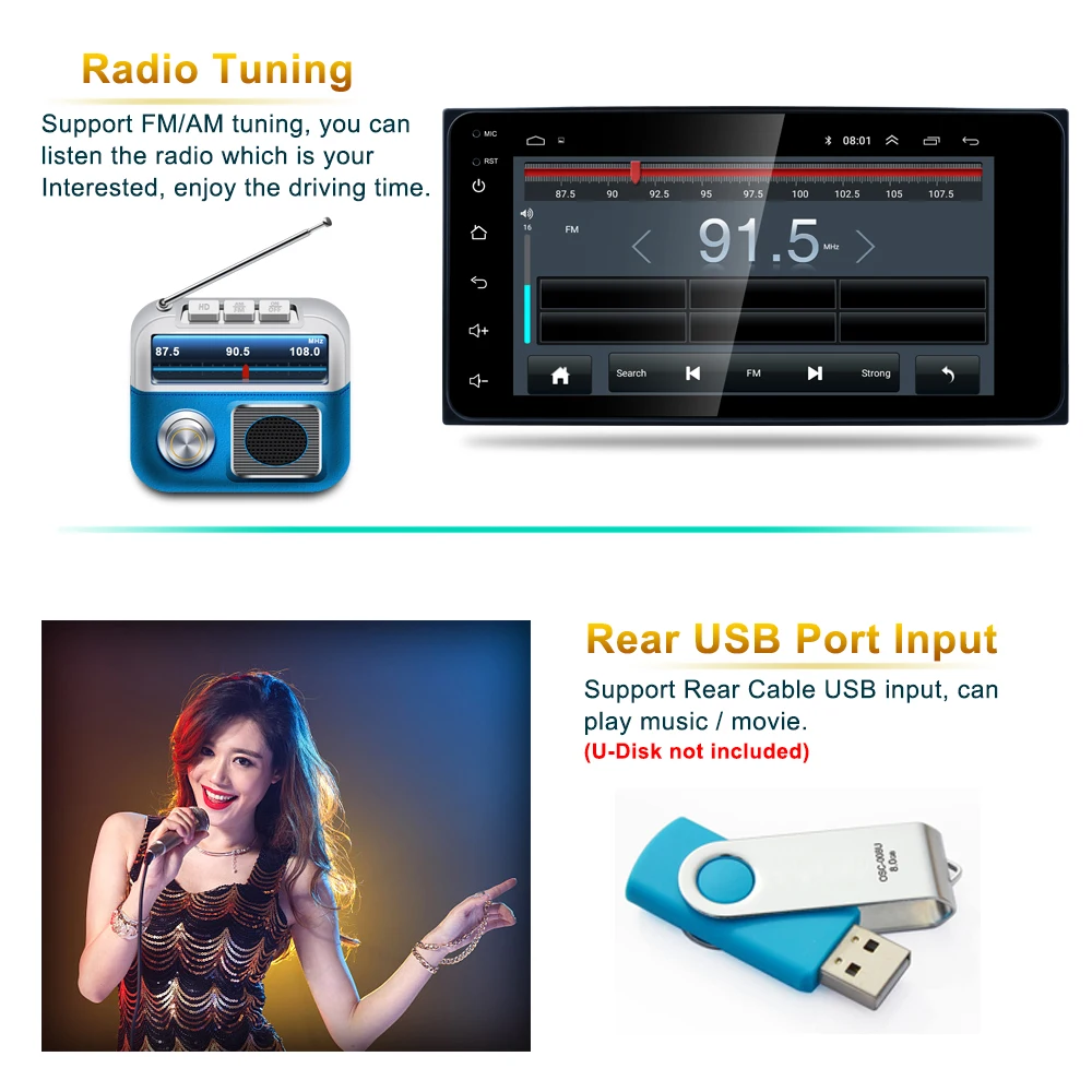  AMPrime Android 2 Din Car Radio 7'' Capacitance Touch Screen MP5 Player GPS Autoradio Bluetooth USB