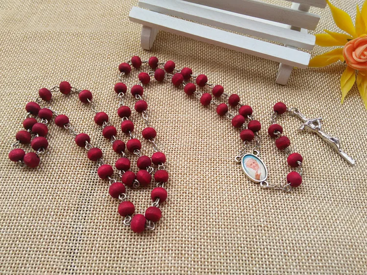 

Cross Ornaments, Lord, Christian Rosary, Religious Cross, 59 Wooden Beads, Necklace, Holiday Gift, Home Decoration