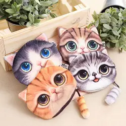 1 шт. милый кот 3D печать животных большой FaceWomen портмона кошелек небольшая сумка на молнии 13*16 см