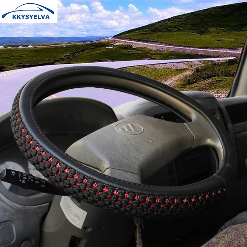 KKYSYELVA Silk Leather Steering Wheel Covers for Car Bus Truck 36 38 40 42 45 47 50cm Diameter Auto Steering-wheel cover KKYSYELVA Silk Leather Steering Wheel Covers for Car Bus Truck 36 38 40 42 45 47 50cm Diameter Auto Steering-wheel cover