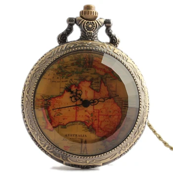 

Antique AU Map Pocket Watches FOB Watches Men Women Gift With Chain Free Shipping High Quality Christmas Gift Glass Flips