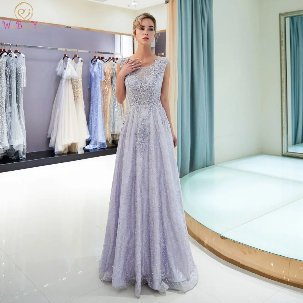

Lavender Lace Evening Dresses Beaded Bodice Sleeveless Walk Beside You A-line Long Cut Out Party Prom Gowns Vestidos Elegantes