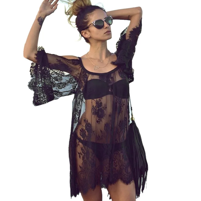 Bikini Maternity Swimsuit For Pregnant Women Beach Cover ups Swimwears Floral Sexy Lace Crochet Mini Tunic Dress